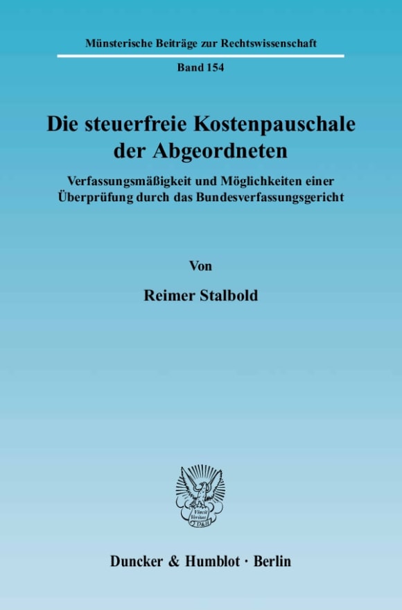 Cover Die steuerfreie Kostenpauschale der Abgeordneten