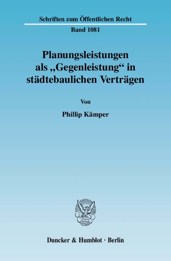 Cover Planungsleistungen als »Gegenleistung« in städtebaulichen Verträgen