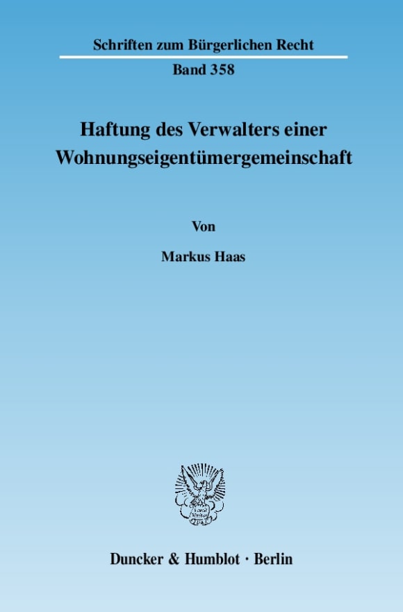 Cover Haftung des Verwalters einer Wohnungseigentümergemeinschaft