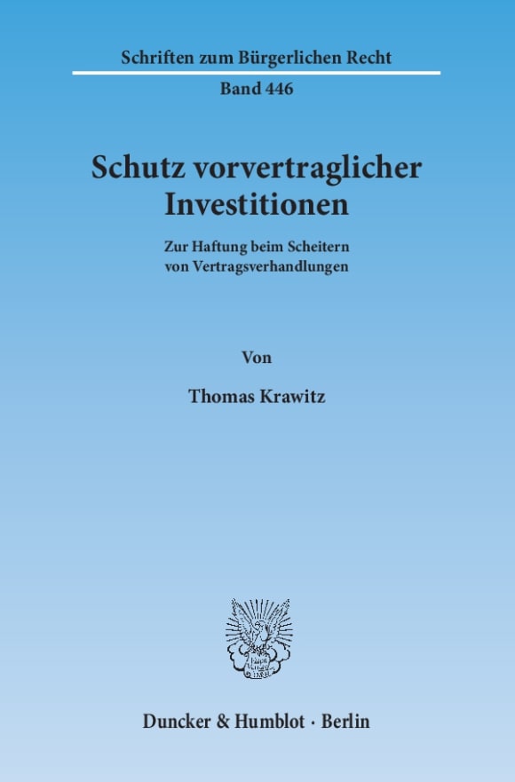 Cover Schutz vorvertraglicher Investitionen