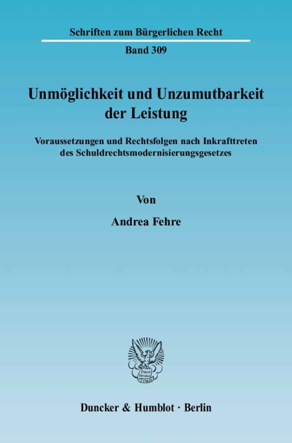 Cover Unmöglichkeit und Unzumutbarkeit der Leistung