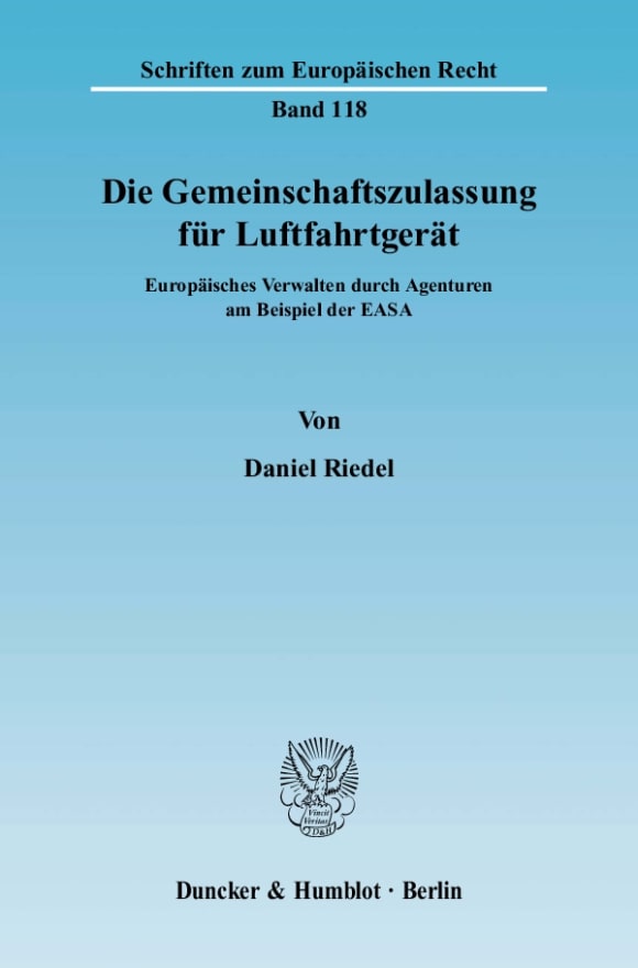 Cover Die Gemeinschaftszulassung für Luftfahrtgerät