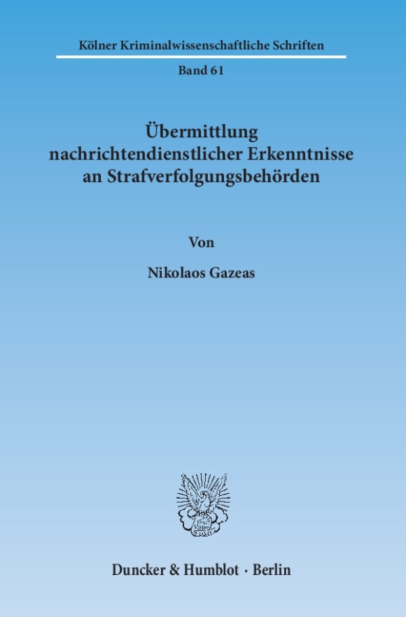 Cover Übermittlung nachrichtendienstlicher Erkenntnisse an Strafverfolgungsbehörden