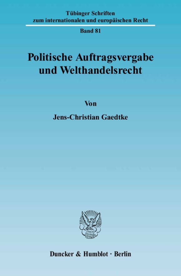 Cover Politische Auftragsvergabe und Welthandelsrecht