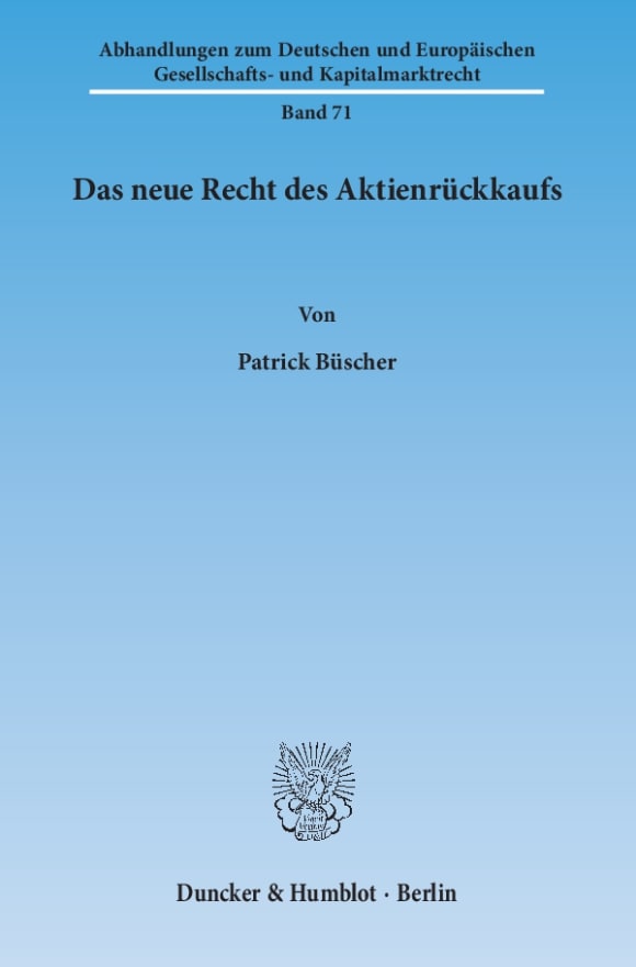 Cover Das neue Recht des Aktienrückkaufs