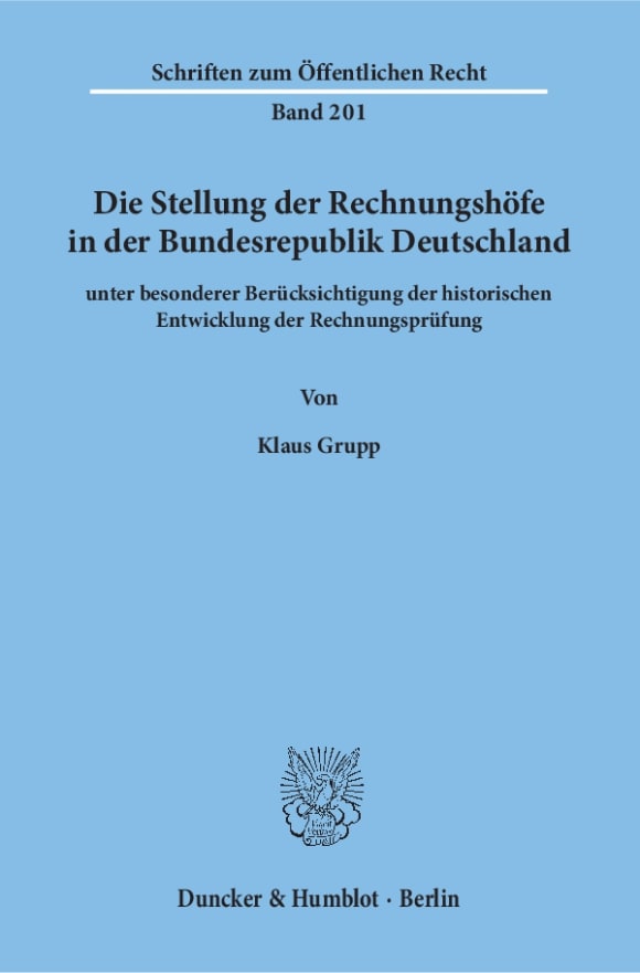 Cover Die Stellung der Rechnungshöfe in der Bundesrepublik Deutschland