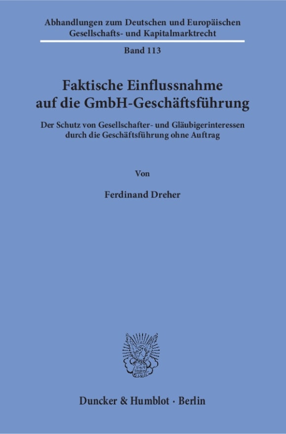 Cover Faktische Einflussnahme auf die GmbH-Geschäftsführung