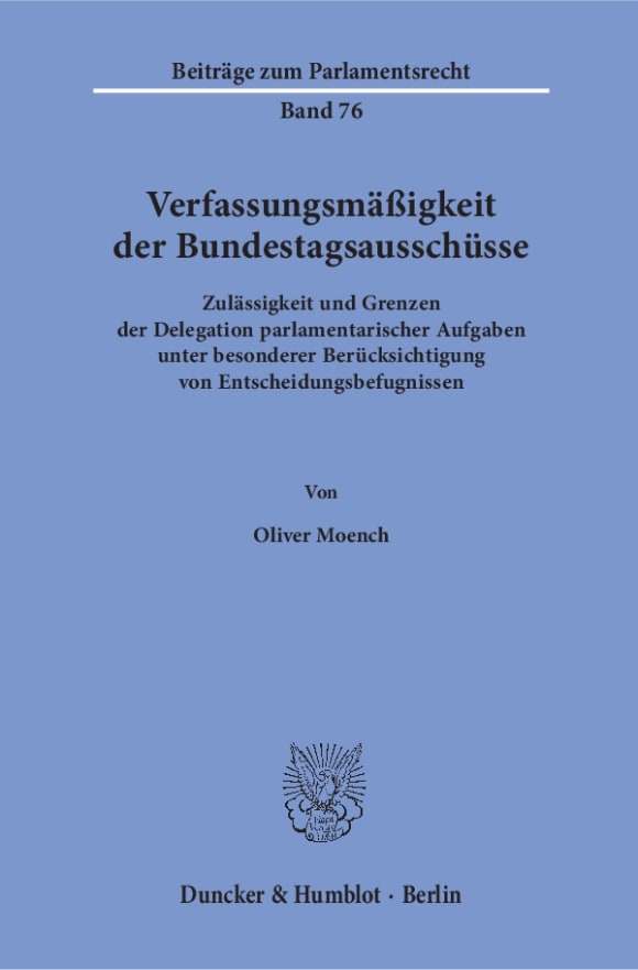 Cover Verfassungsmäßigkeit der Bundestagsausschüsse