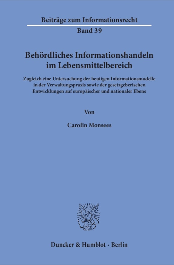 Cover Behördliches Informationshandeln im Lebensmittelbereich