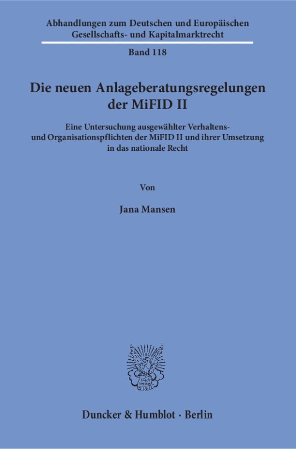 Cover Die neuen Anlageberatungsregelungen der MiFID II