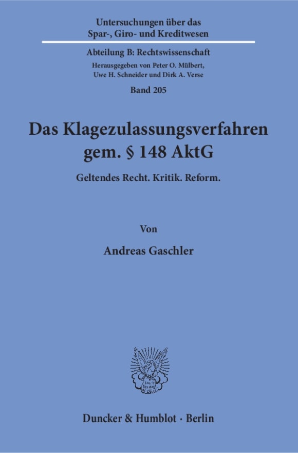 Cover Das Klagezulassungsverfahren gem. § 148 AktG