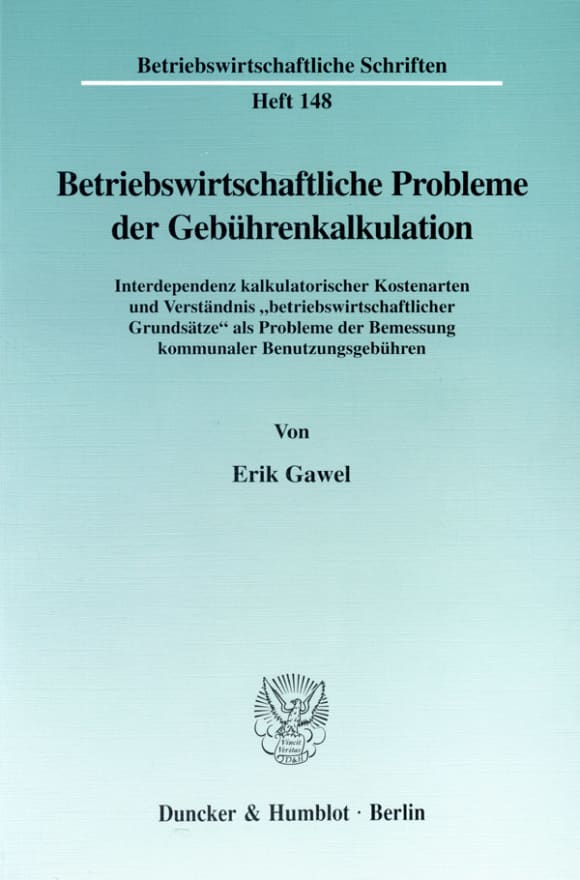 Cover Betriebswirtschaftliche Probleme der Gebührenkalkulation