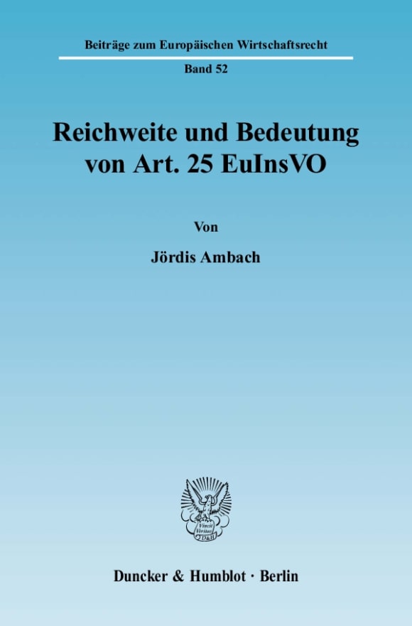 Cover Reichweite und Bedeutung von Art. 25 EuInsVO