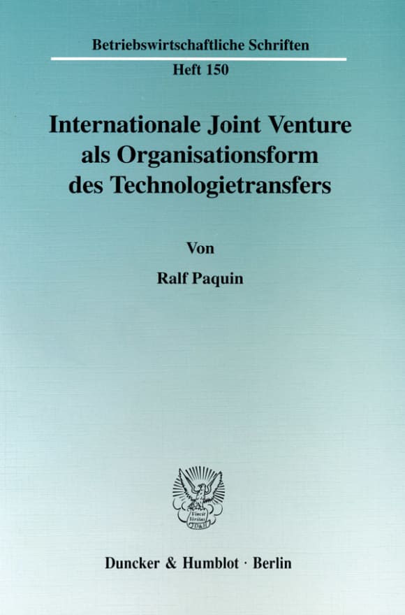 Cover Internationale Joint Venture als Organisationsform des Technologietransfers