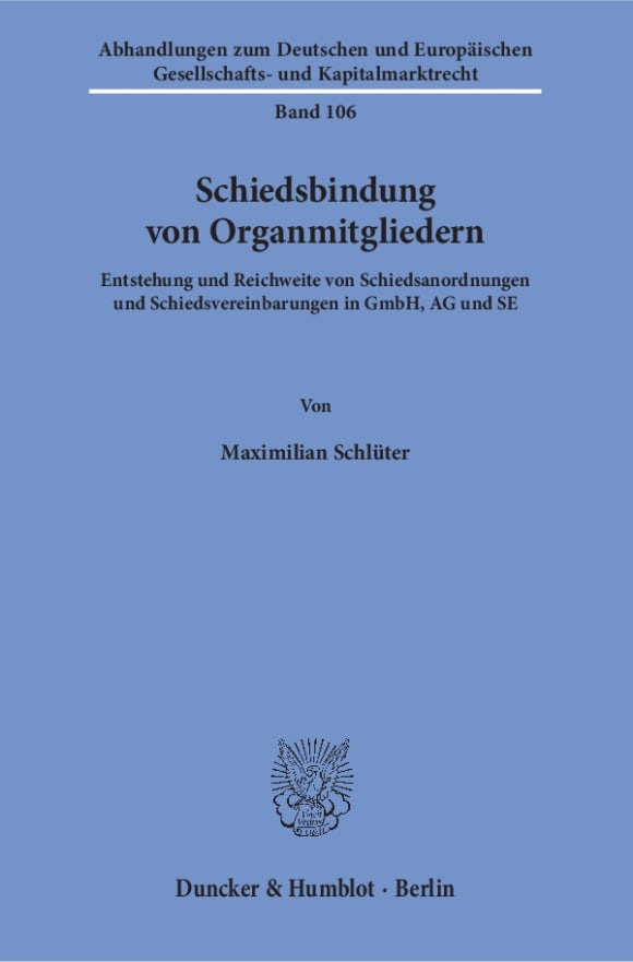 Cover Schiedsbindung von Organmitgliedern