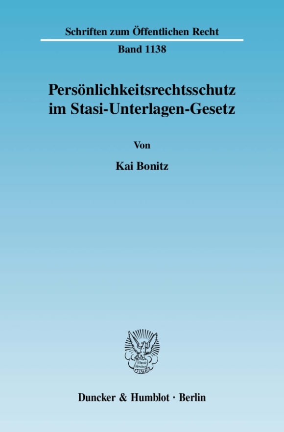 Cover Persönlichkeitsrechtsschutz im Stasi-Unterlagen-Gesetz