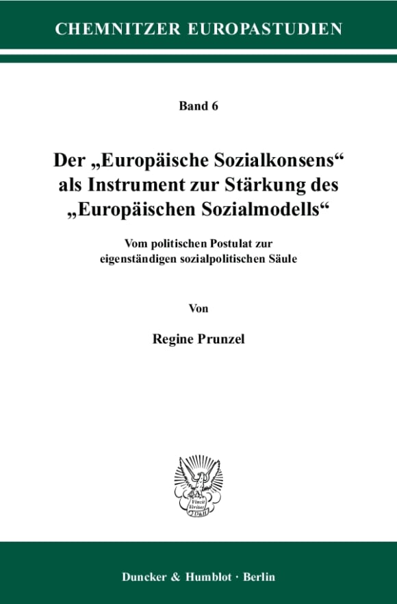 Cover Der »Europäische Sozialkonsens« als Instrument zur Stärkung des 