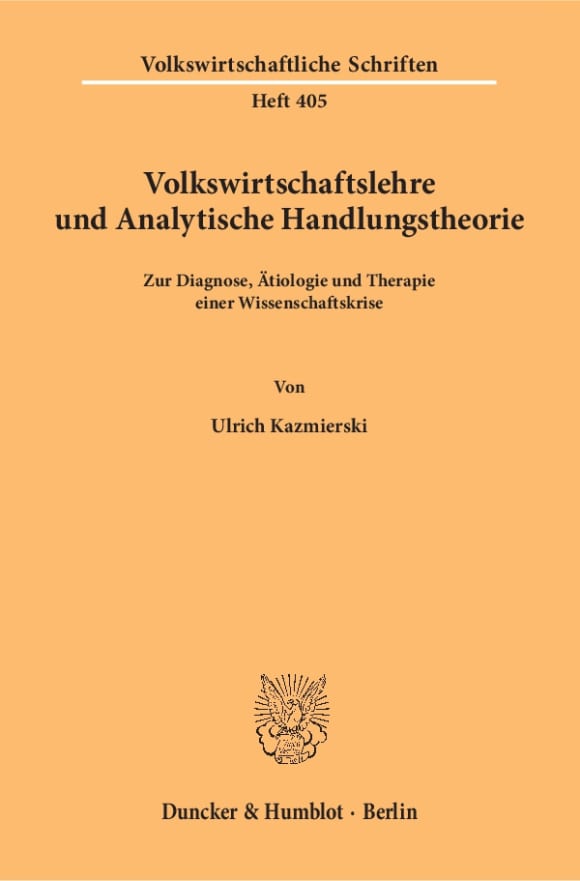 Cover Volkswirtschaftslehre und Analytische Handlungstheorie