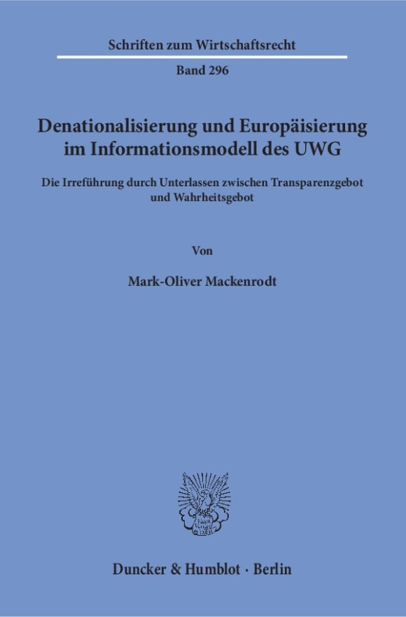 Cover Denationalisierung und Europäisierung im Informationsmodell des UWG