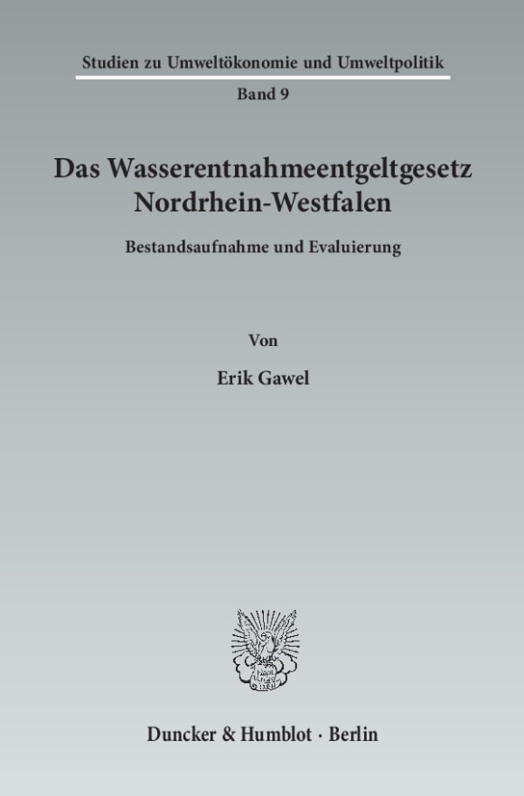 Cover Das Wasserentnahmeentgeltgesetz Nordrhein-Westfalen