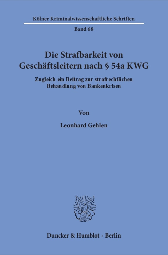 Cover Die Strafbarkeit von Geschäftsleitern nach § 54a KWG