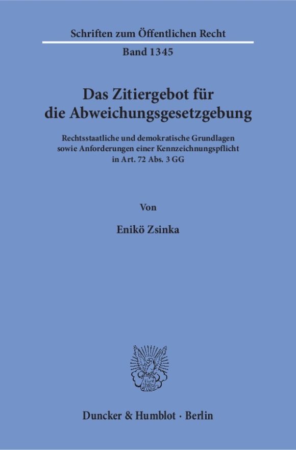 Cover Das Zitiergebot für die Abweichungsgesetzgebung