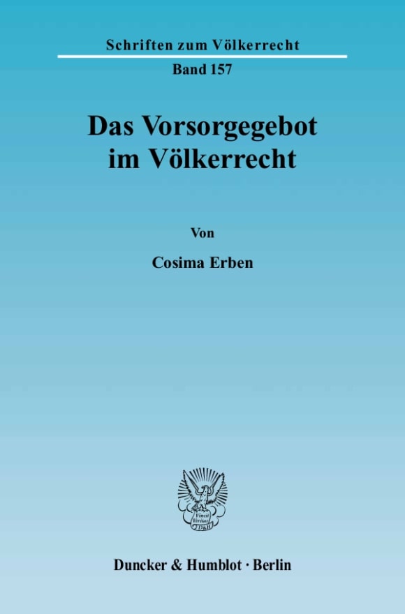 Cover Das Vorsorgegebot im Völkerrecht