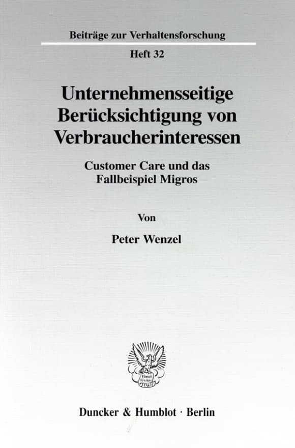 Cover Unternehmensseitige Berücksichtigung von Verbraucherinteressen