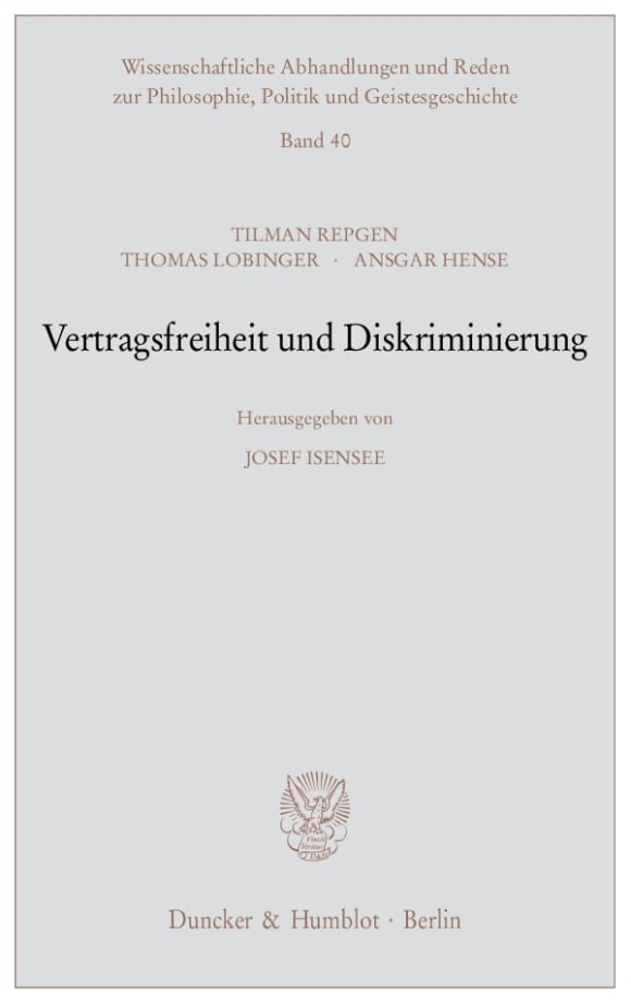 Cover Vertragsfreiheit und Diskriminierung