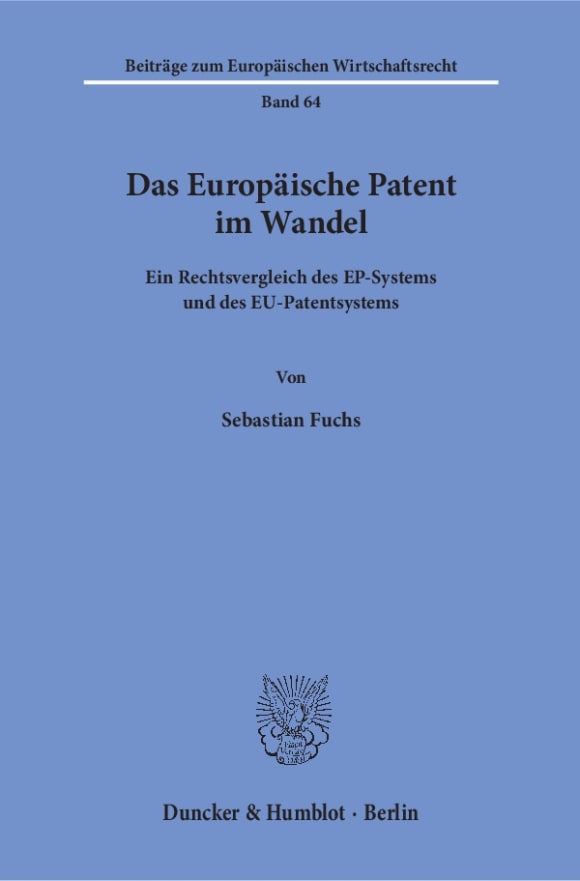 Cover Das Europäische Patent im Wandel