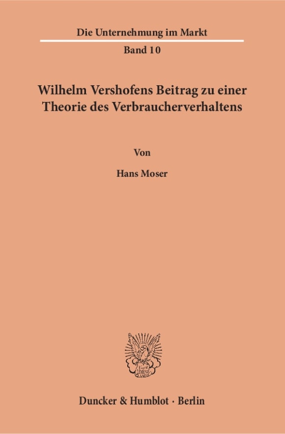 Cover Wilhelm Vershofens Beitrag zu einer Theorie des Verbraucherverhaltens