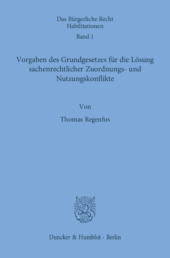 Cover Vorgaben des Grundgesetzes für die Lösung sachenrechtlicher Zuordnungs- und Nutzungskonflikte