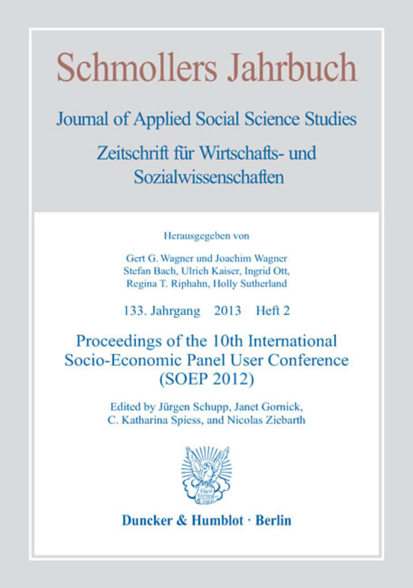 Cover Proceedings of the 10th International Socio-Economic Panel User Conference (SOEP 2012) (JCE 2/2013)