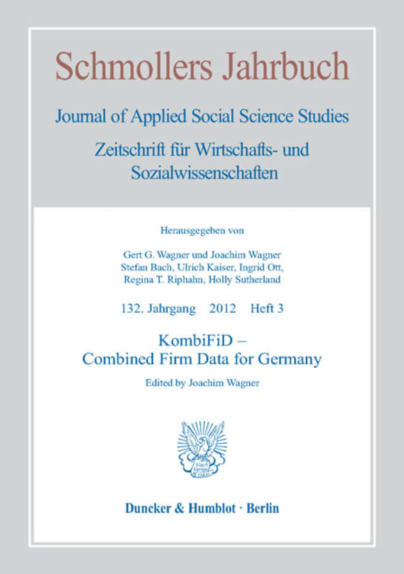 Cover KombiFiD – Combined Firm Data for Germany (JCE 3/2012)