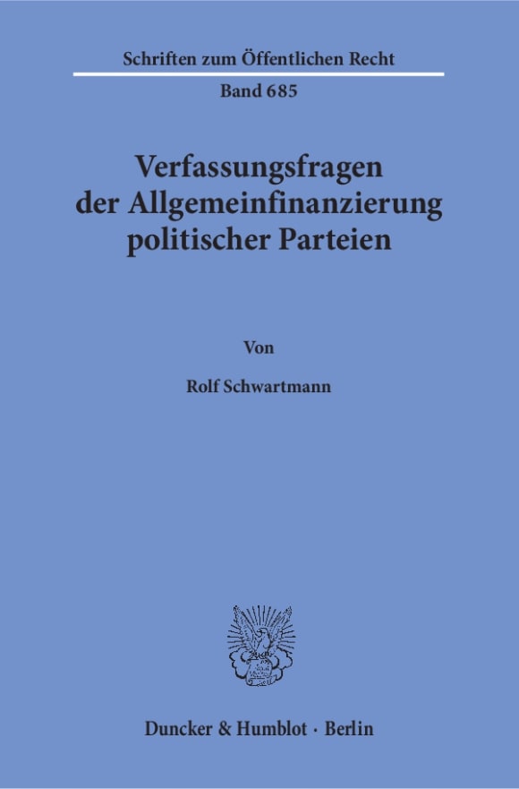 Cover Verfassungsfragen der Allgemeinfinanzierung politischer Parteien