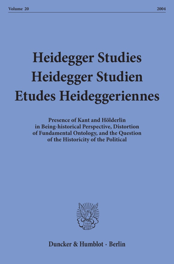 Cover Heidegger Studies / Heidegger Studien / Etudes Heideggeriennes