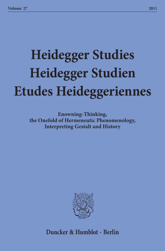 Cover Heidegger Studies / Heidegger Studien / Etudes Heideggeriennes