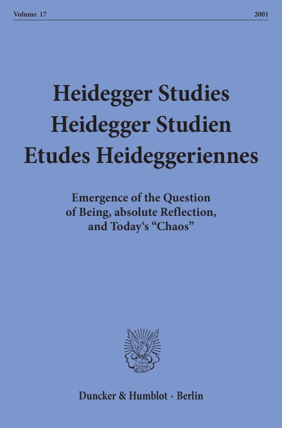 Cover Heidegger Studies / Heidegger Studien / Etudes Heideggeriennes