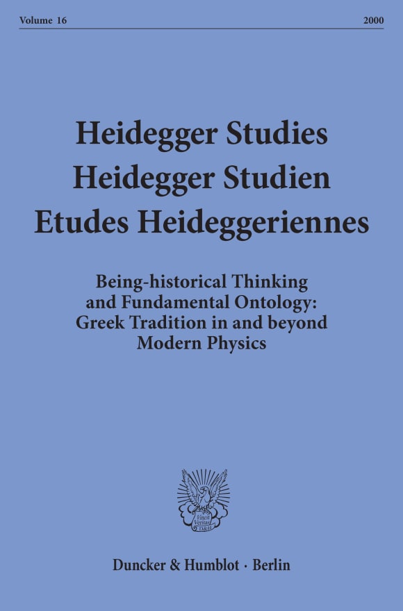 Cover Heidegger Studies / Heidegger Studien / Etudes Heideggeriennes