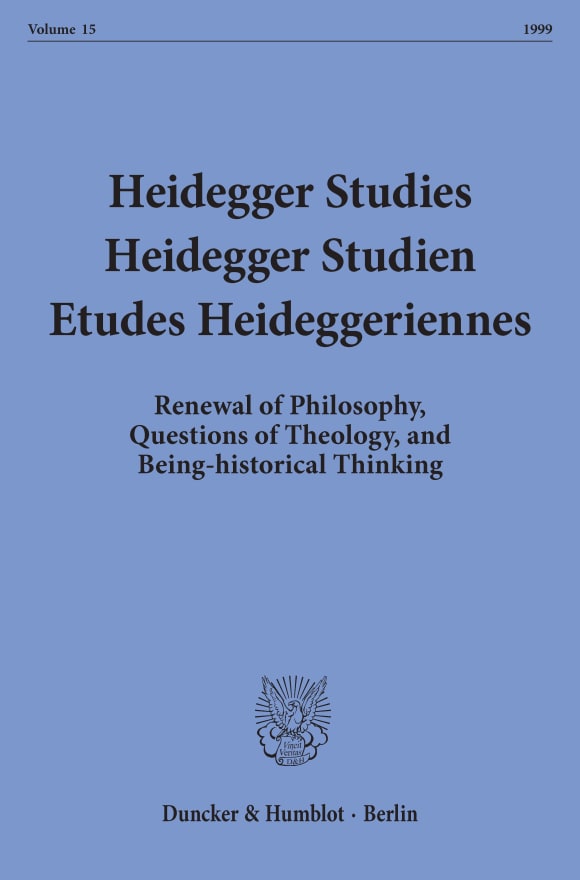 Cover Heidegger Studies / Heidegger Studien / Etudes Heideggeriennes