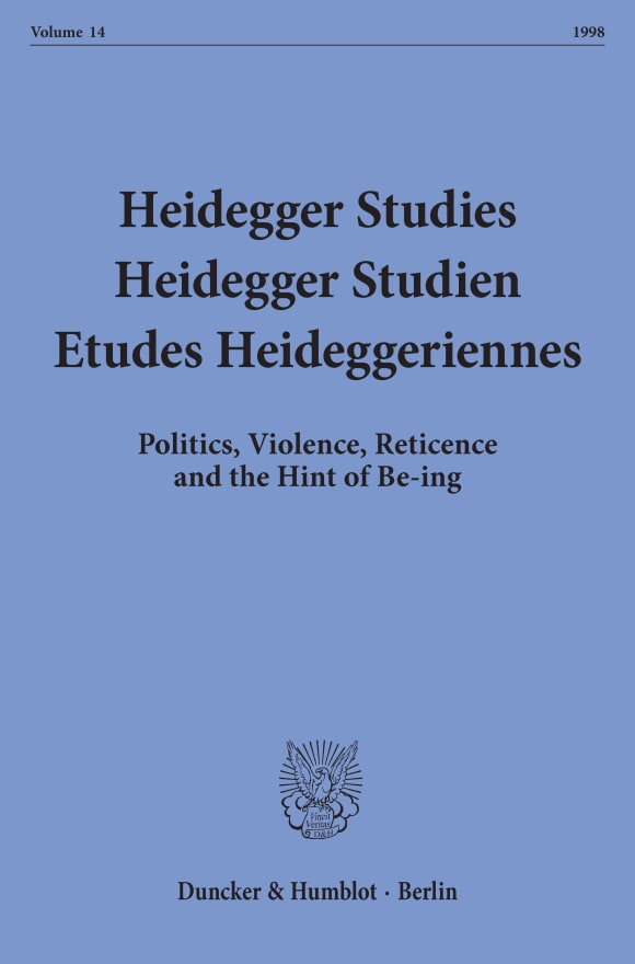 Cover Heidegger Studies / Heidegger Studien / Etudes Heideggeriennes