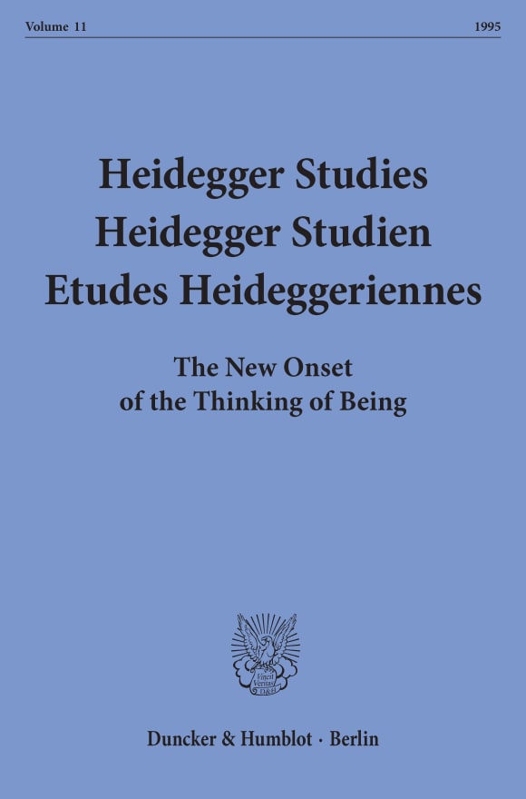 Cover Heidegger Studies / Heidegger Studien / Etudes Heideggeriennes