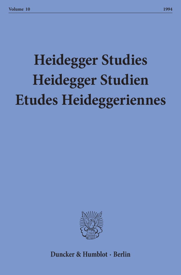 Cover Heidegger Studies / Heidegger Studien / Etudes Heideggeriennes