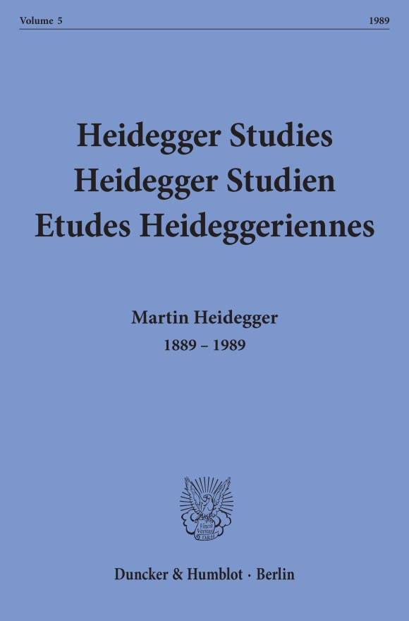 Cover Heidegger Studies / Heidegger Studien / Etudes Heideggeriennes