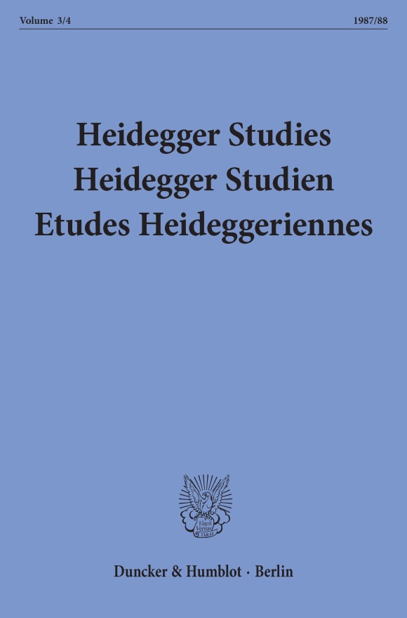 Cover Heidegger Studies / HeideggerStudien / Etudes Heideggeriennes