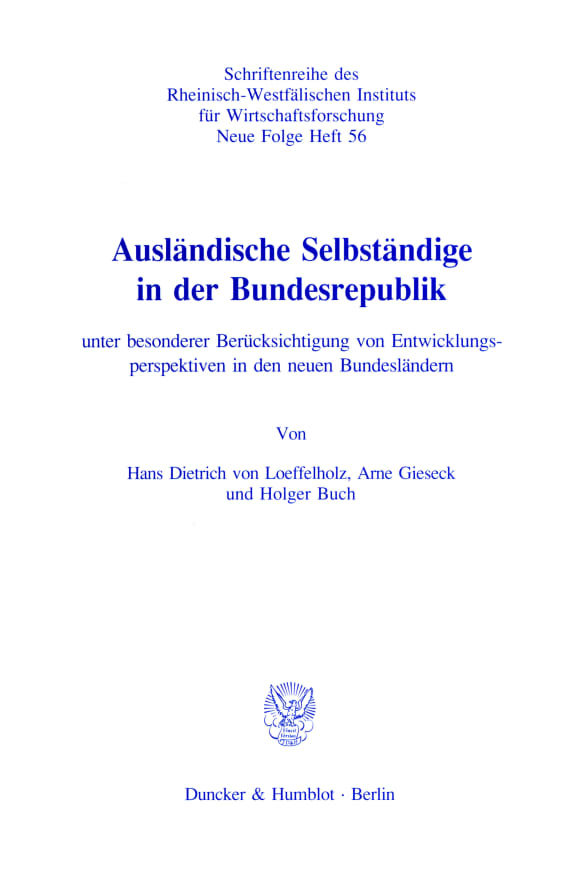 Cover Ausländische Selbständige in der Bundesrepublik