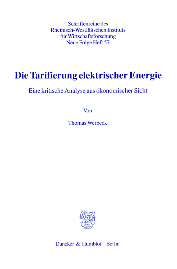 Cover Die Tarifierung elektrischer Energie