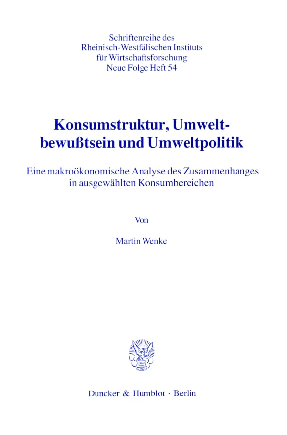 Cover Konsumstruktur, Umweltbewußtsein und Umweltpolitik