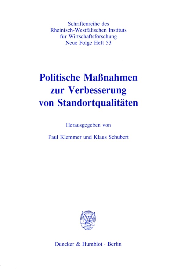 Cover Politische Maßnahmen zur Verbesserung von Standortqualitäten