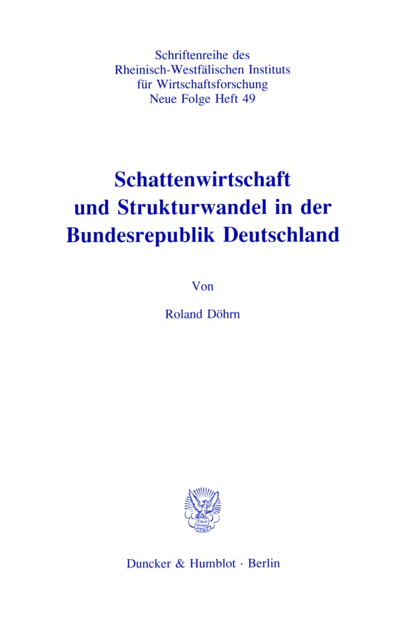 Cover Schattenwirtschaft und Strukturwandel in der Bundesrepublik Deutschland